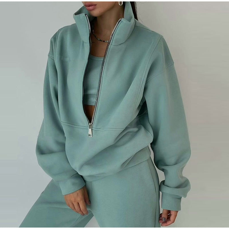 Casual zippered pullover for women with high collar Lune London