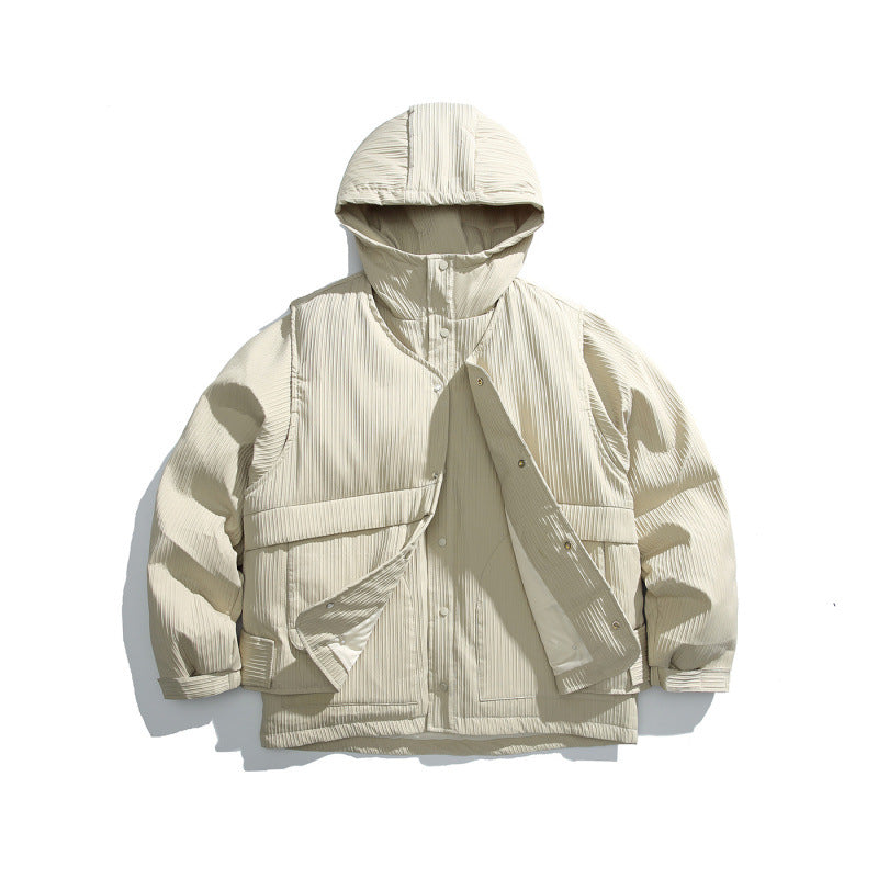Unisex Padded Hooded Jacket with Removable Vest Insert and Ribbed Texture Amarae