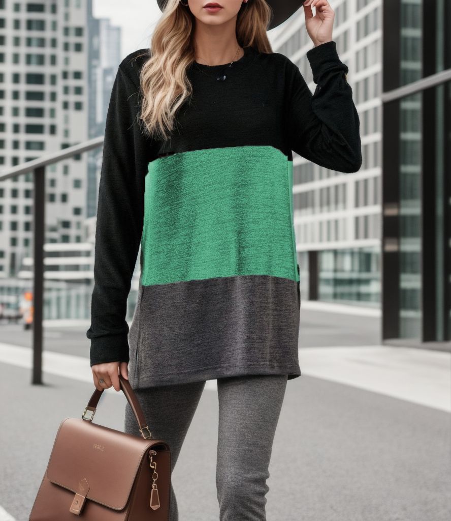 Casual long sleeve t-shirt for women with color block design and soft material Lune London