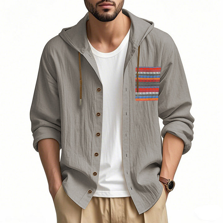 Casual hooded jacket for men with colorful pattern and practical buttons Lune London