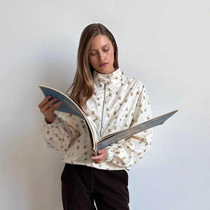 Women's lightweight floral bomber jacket with stand-up collar and elastic hem Amarae