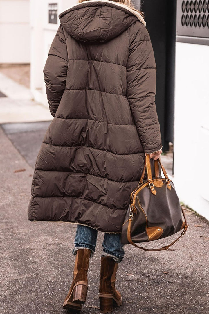 Women Long Padded Down Jacket with Soft Lining and Soft Collar Amarae