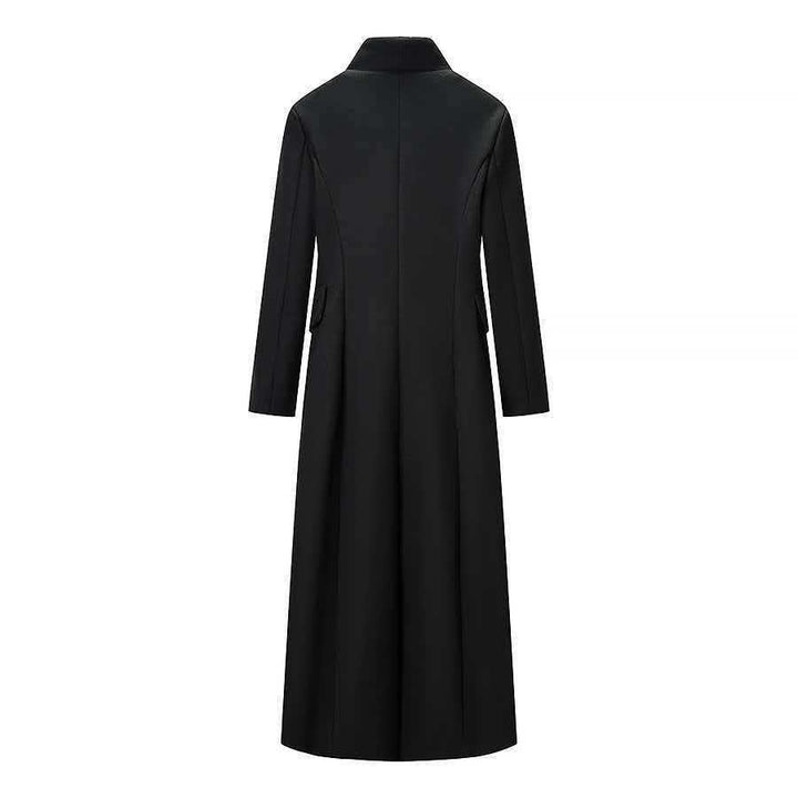 Women Tailored Long Coat with distinctive shoulder pads and asymmetric lapel Amarae