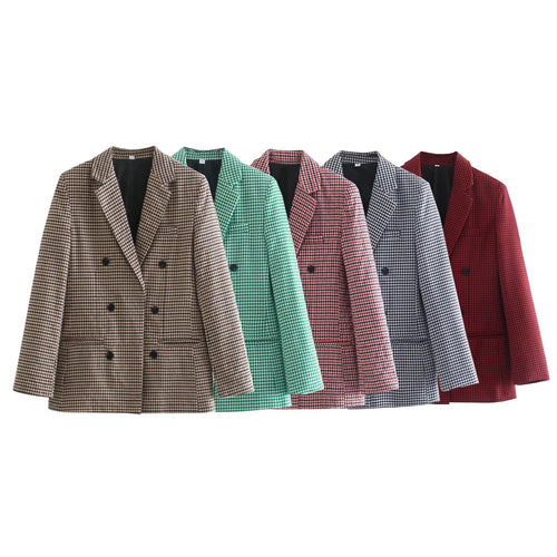 Amarae double-breasted blazer for women with plaid pattern