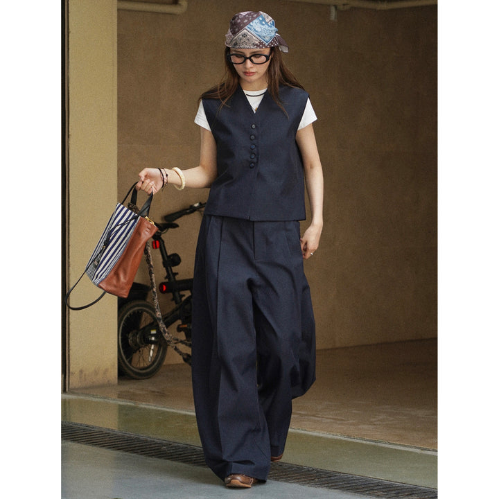 Women's Sleeveless Tailoring Vest with Deep V-Neck and Continuous Button Placket Amarae