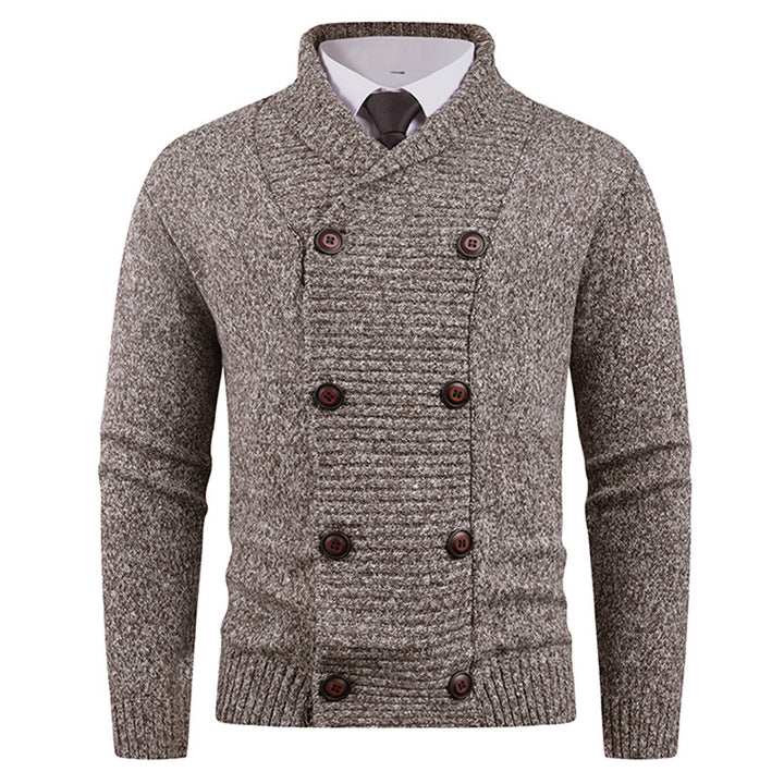 Men's knitted jacket with double row of buttons and fine texture Lune London