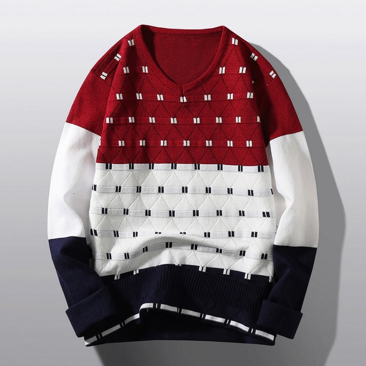 Pullover à col en V tendance pour femmes avec motif de structure graphique Lune London