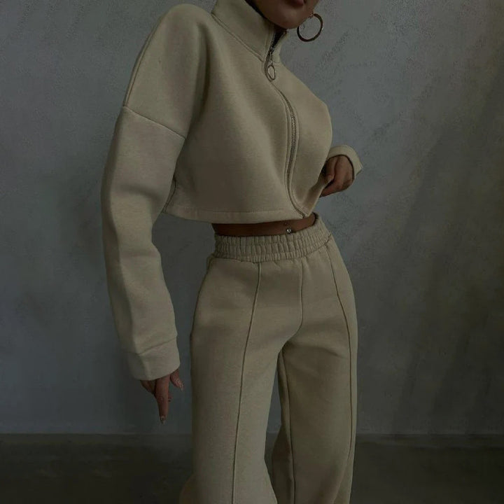 Cropped sweatshirt jacket for women with high collar Lune London