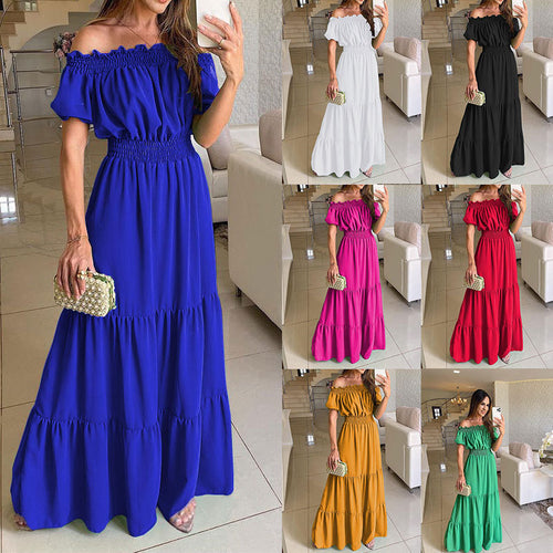Maxi dress for women with off-shoulder design and ruffle Amarae