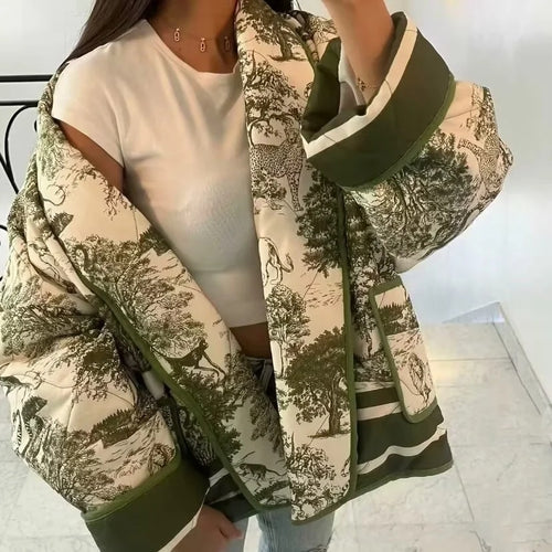 Women's down jacket with floral design and stylish pockets Amarae