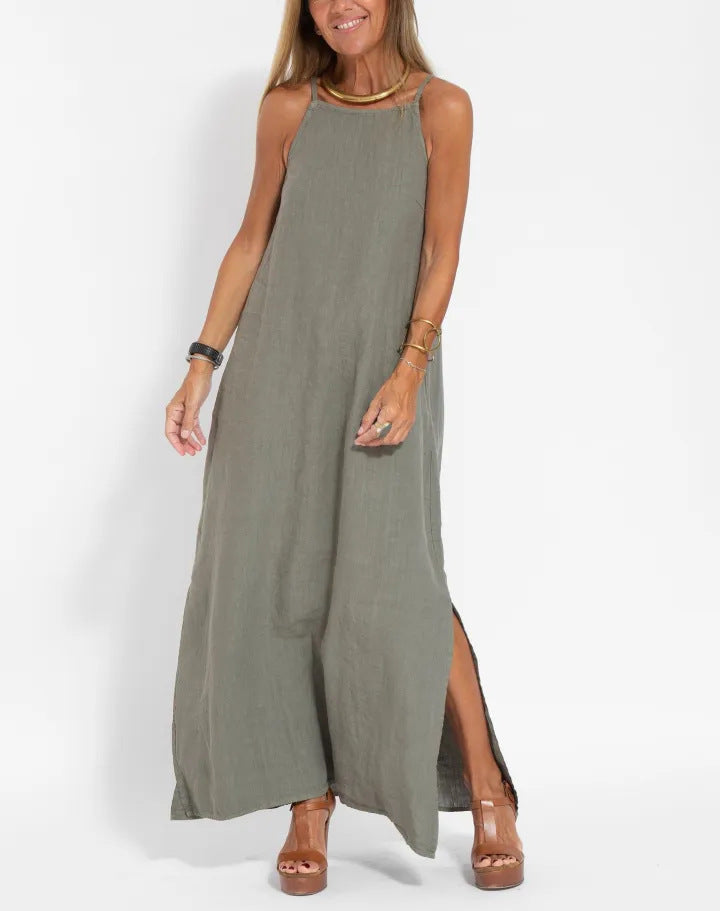 Elegant maxi dress for women with thin straps and a flowing hem Lune London