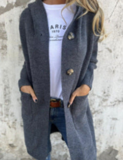 Knitted hooded jacket for women with buttons Lune London