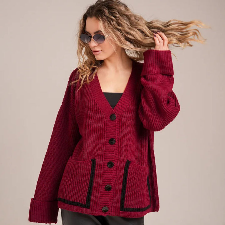 Comfortable knit cardigan for women with large pockets and decorative button details Lune London