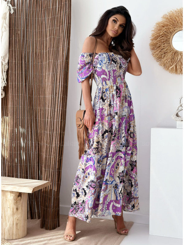 Off-shoulder maxi dress for women with flowing skirt Lune London