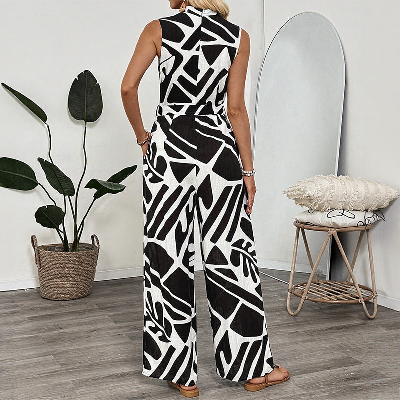 Sleeveless jumpsuit for women with belted waist and wide legs Lune London