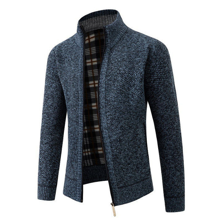 Elegant knitted jacket for men with high collar and practical zipper Lune London
