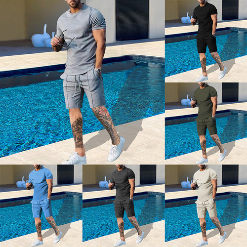 Men Short Sleeve Sports Set in Breathable Material with Elastic Waist and Side Pockets Amarae