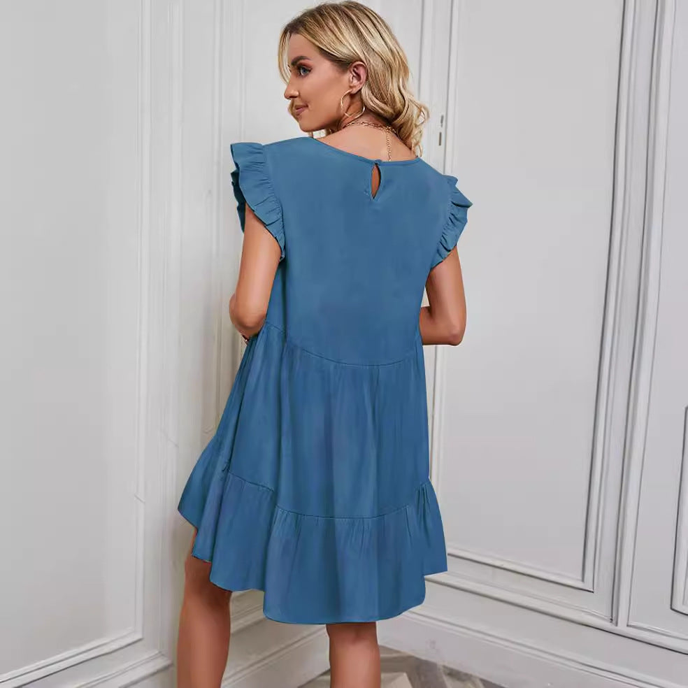 Women's Airy Casual Dress with Ruffle Details and Swing Skirt Lune London