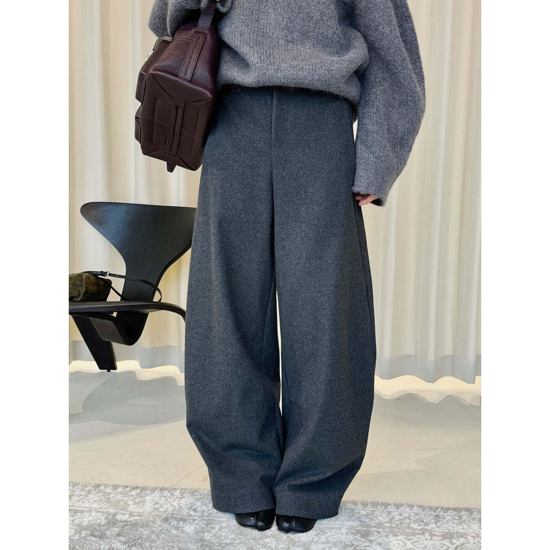 Women's high-waisted wool blend palazzo pants with wide leg and crease Amarae