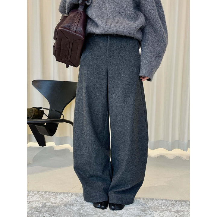 Women's high-waisted wool blend palazzo pants with wide leg and crease Amarae