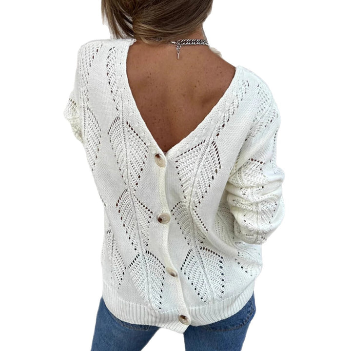 Knitted jacket for women with V-neck and decorative buttons Lune London