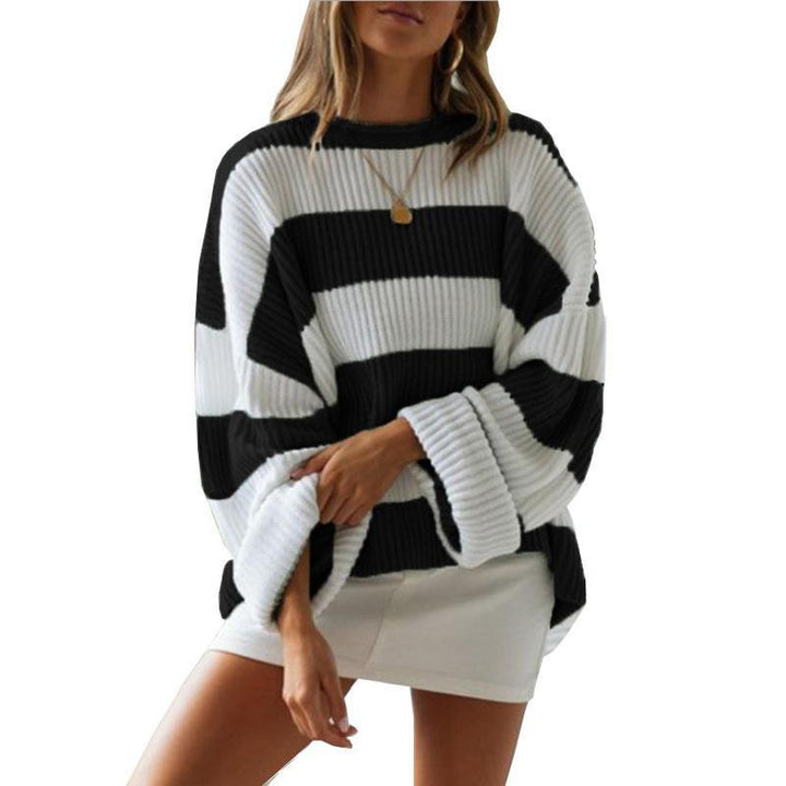 Pull en tricot confortable pour femmes avec un motif rayé moderne et une coupe large Chic & Stil