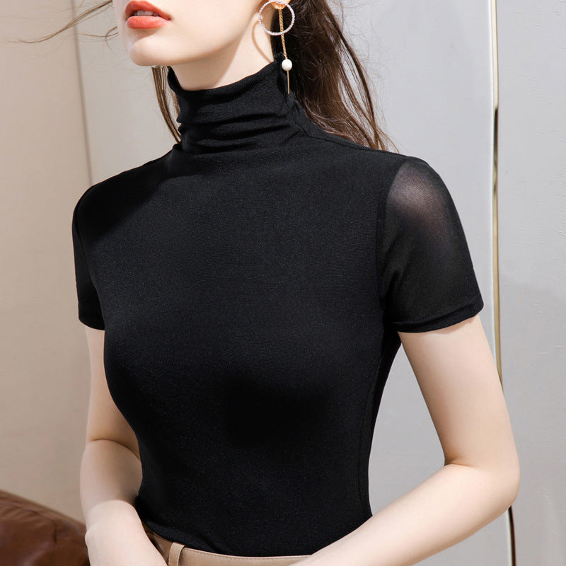 Women's Short Sleeve Turtleneck Top Made of Soft Stretch Material with Figure-Hugging Cut Lune London