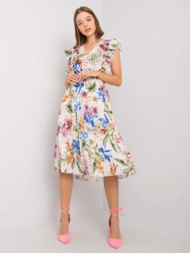Lune London Floral Ruffle Midi Dress for Women