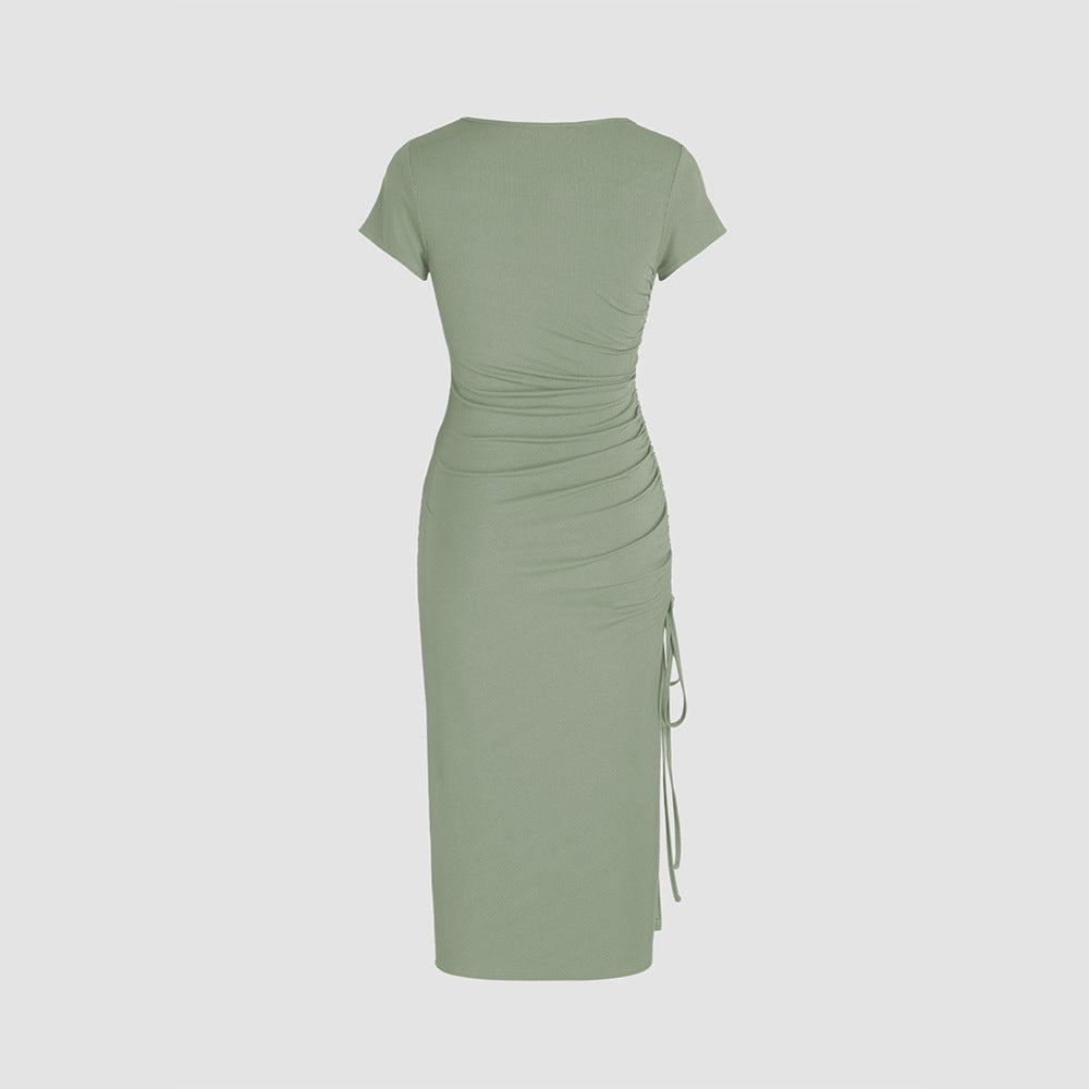 Robe midi ajustée pour femme avec fente latérale et détails froncés Chic & Stil