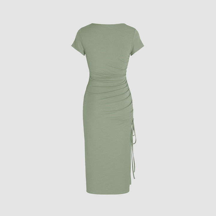 Robe midi ajustée pour femme avec fente latérale et détails froncés Chic & Stil