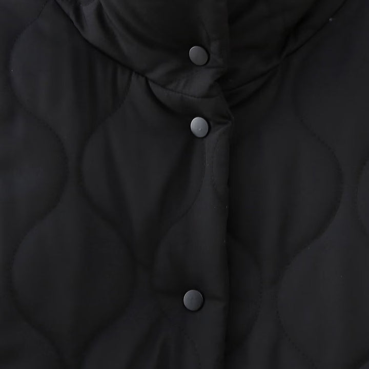 Women's short quilted jacket with high stand-up collar and ruffle pockets Amarae