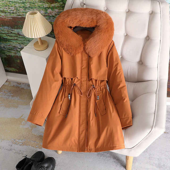 Fashionable women's winter coat with removable faux fur collar and practical pockets Lune London