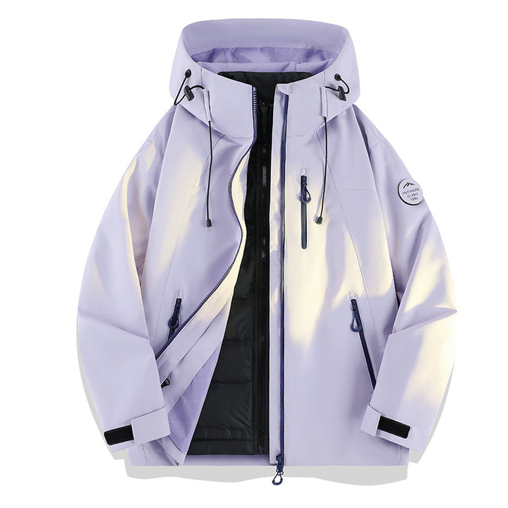Women Lightweight Waterproof Hooded Jacket with Teddy Charm and Concealed Zipper Pockets Amarae