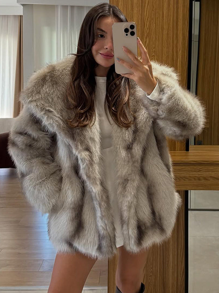 Women's Short Coat Oversize Faux Fur with Voluminous Shawl Collar and Boxy Silhouette Amarae