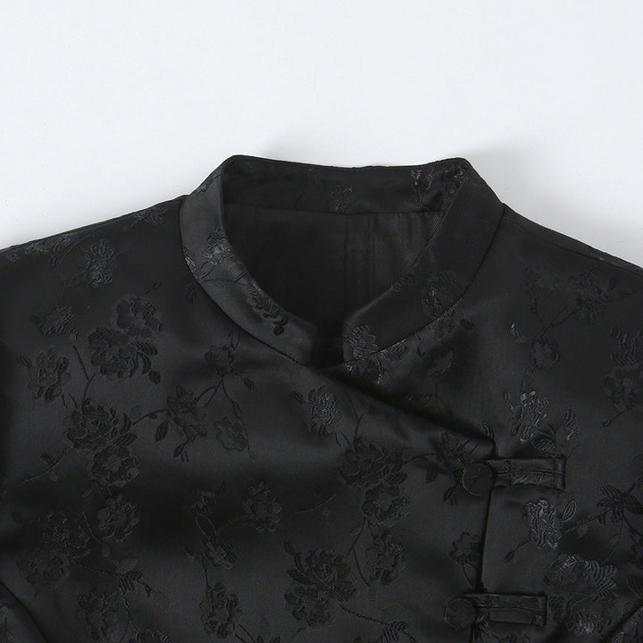 Women's Tailored Jacquard Blazer Jacket with Mandarin Collar and Decorative Knot Closure Amarae