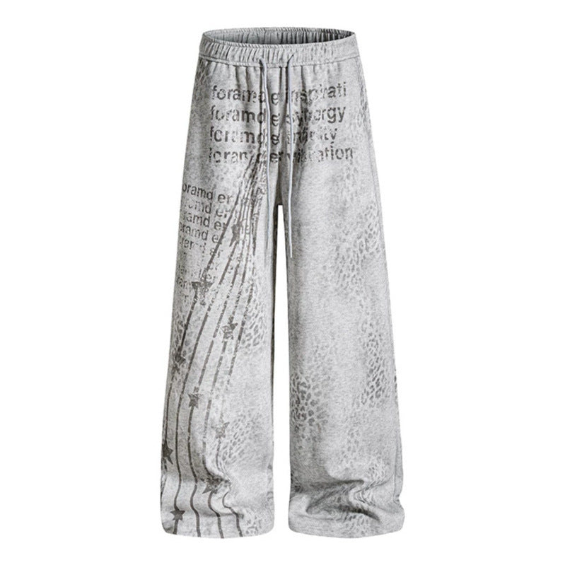 Women's Wide Palazzo Jogging Pants with Drawstring Waist, Statement Print and Vintage Wash Amarae