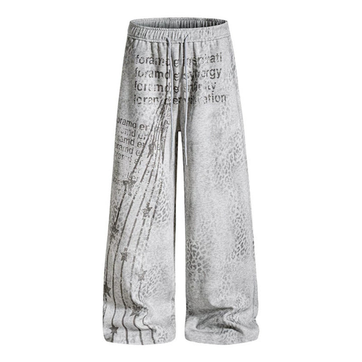 Women's Wide Palazzo Jogging Pants with Drawstring Waist, Statement Print and Vintage Wash Amarae