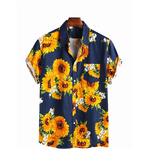 Short sleeve shirt for men with colorful sunflower pattern and lightweight cotton fabric Amarae
