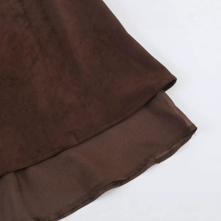 Women’s A-line midi skirt with velour look and chiffon ruffle Amarae