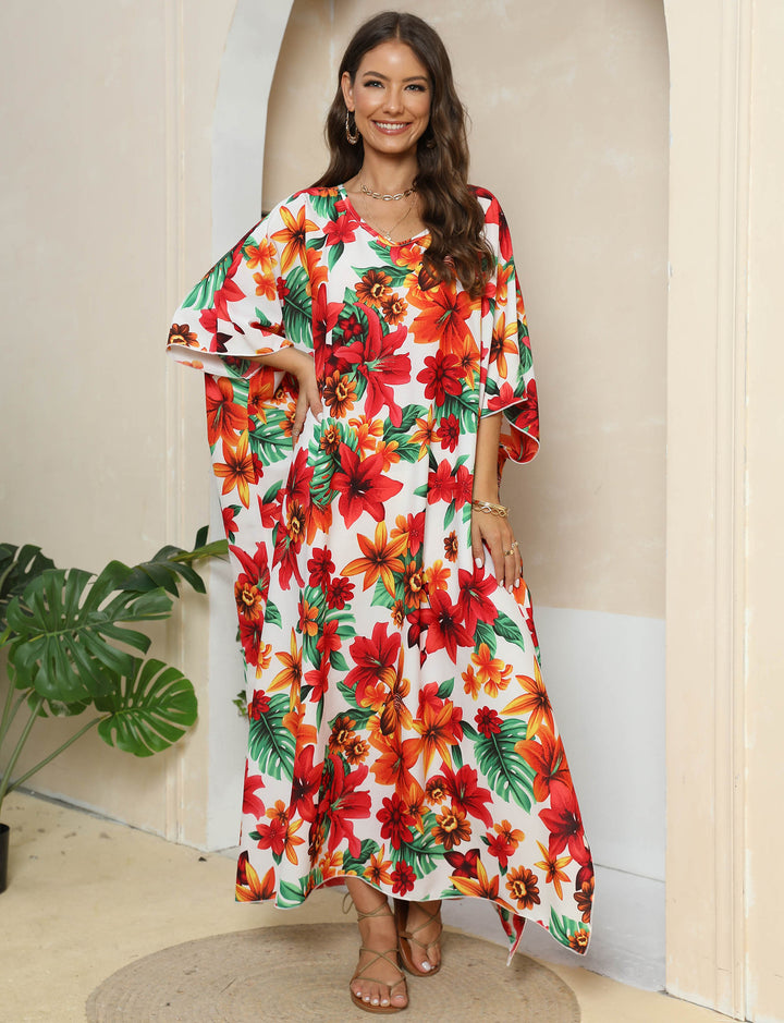 Chic Floral Print Women's Maxi Kaftan Dress