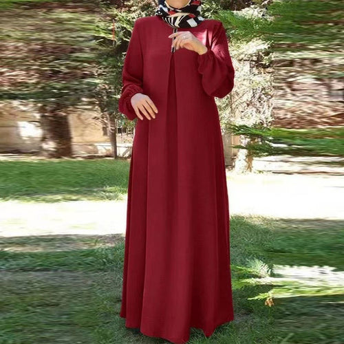 Maxi dress for women with elegant high collar and raglan sleeves Amarae