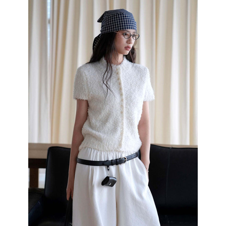 Women Short-cut Boucle Knit Vest with Button Placket Amarae