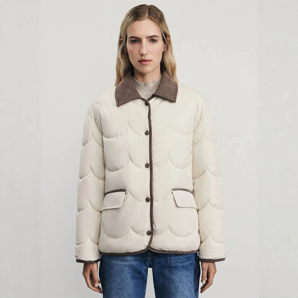 Women's quilted short jacket with wave quilting and cord collar Amarae