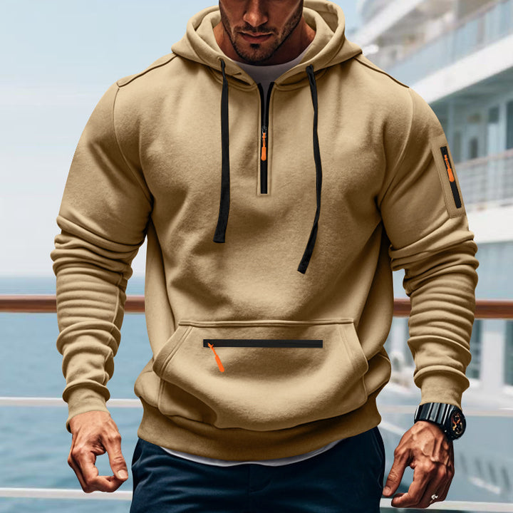 Men's sporty hooded sweatshirt with half zip trendy and practical pockets Lune London