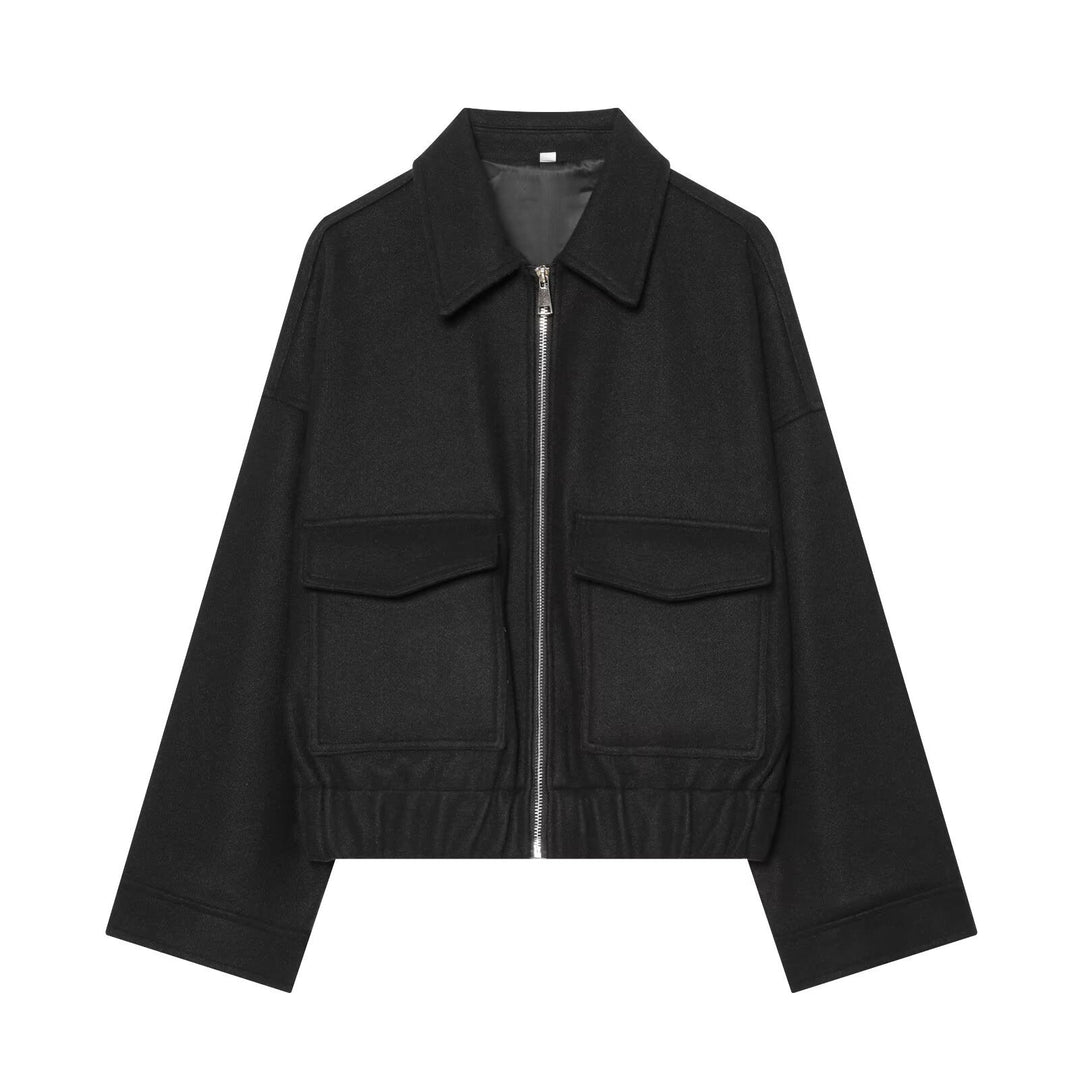 Ladies short jacket made of wool blend with zipper, flap pockets and elastic hem Amarae