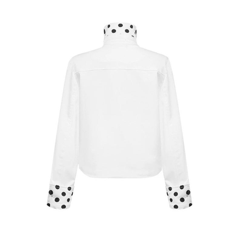 Women Short Double-Breasted Jacket with Stand-Up Collar and Polka-Dot Lining Amarae