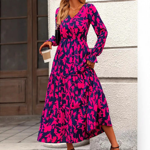 Maxi dress for women with V-neck and puff sleeves Amarae