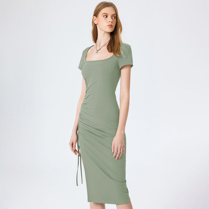 Robe midi ajustée pour femme avec fente latérale et détails froncés Chic & Stil