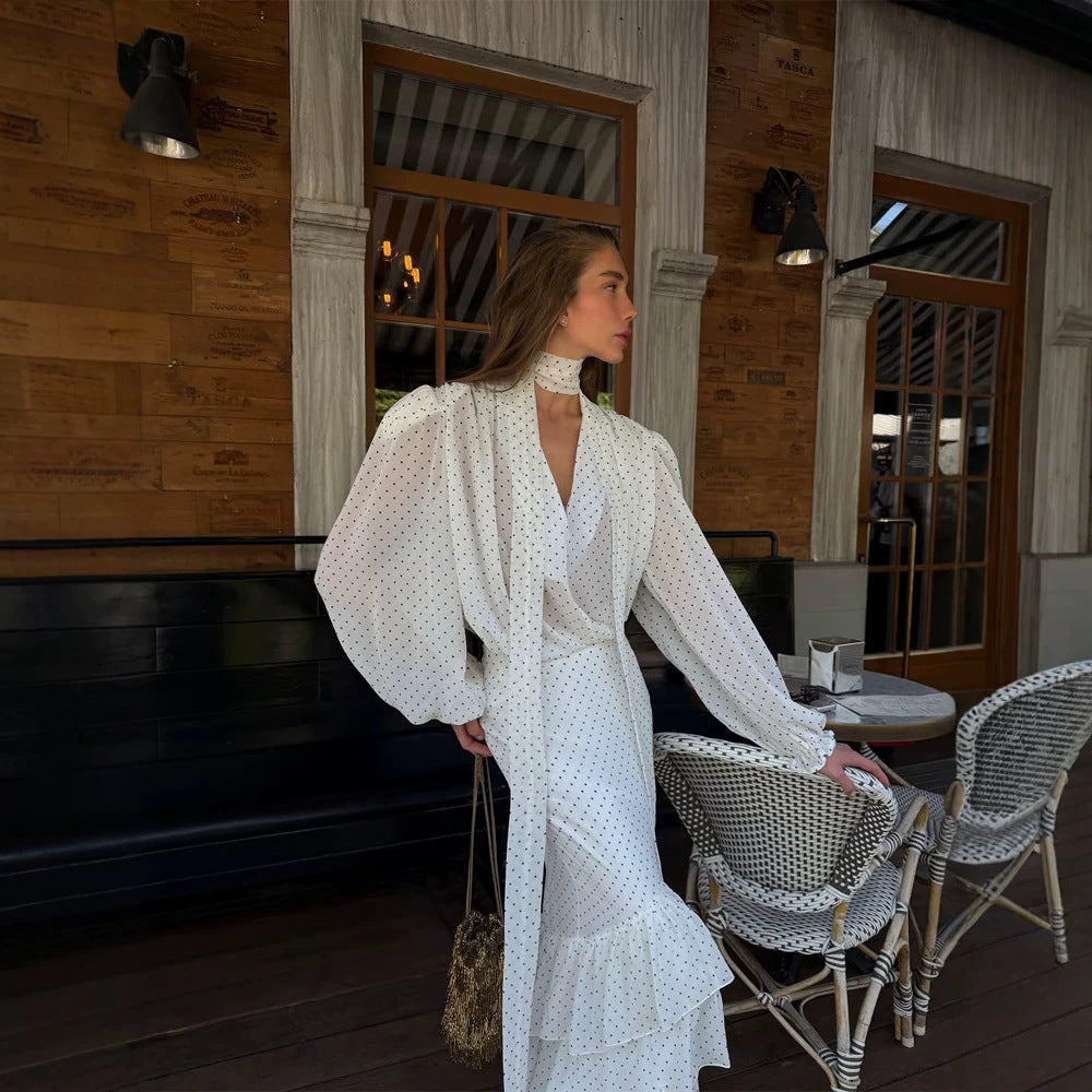 Women's Maxi Dress in Chiffon with Wrap Top, Bow and Tiered Ruffle Skirt Amarae