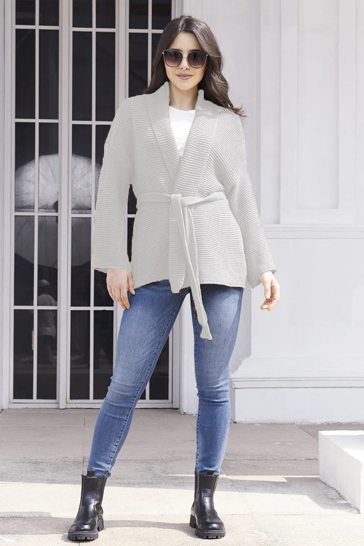 Women's Comfortable Knitted Cardigan with Belt at the Waist and Loose Fit Chic and Still